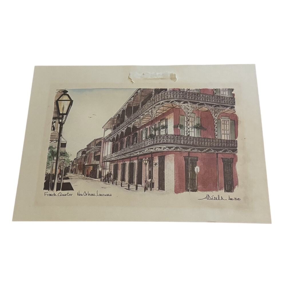 VTG New Orleans French Quarter 1975 Signed A. Dedlila Big Easy Louisiana READ